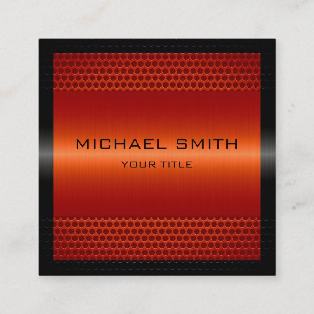 Custom Elegant Red Orange Stainless Metal Square Business Card (Front)