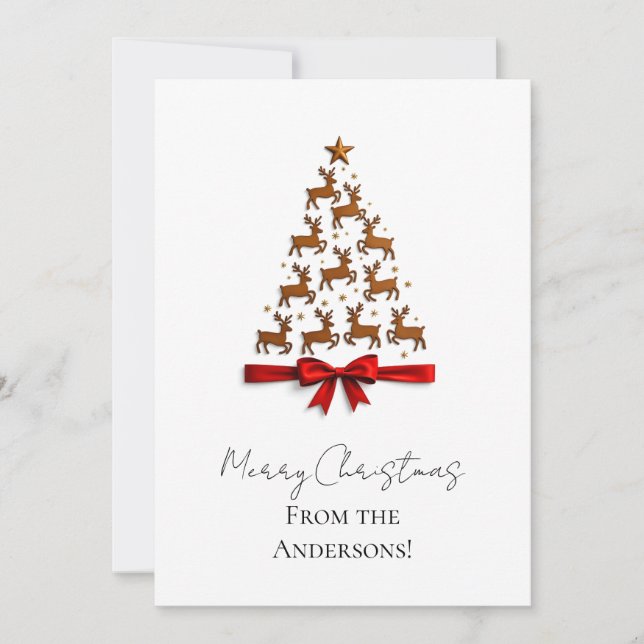 Custom Elegant Reindeer Tree Christmas Card (Front)