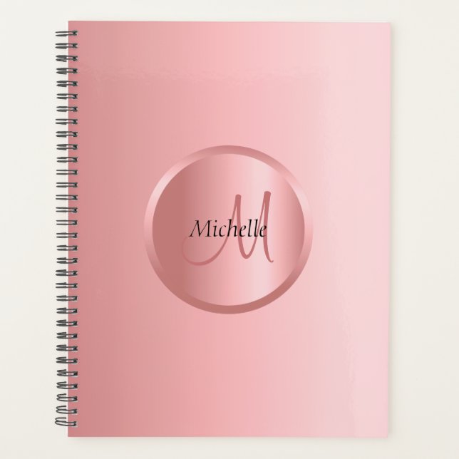 Custom Elegant Rose Gold Monogram Modern Planner (Front)