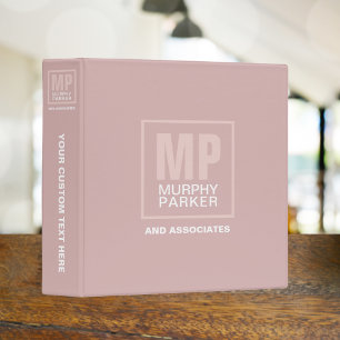 Custom Elegant Rose Pink Square Monogram Logo Binder