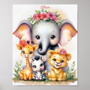 Custom Elegant Safari Nursery Baby Animal Poster