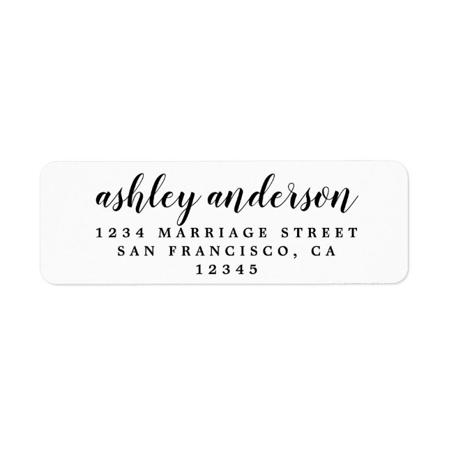 Custom Elegant Script Black White Return Address (Front)