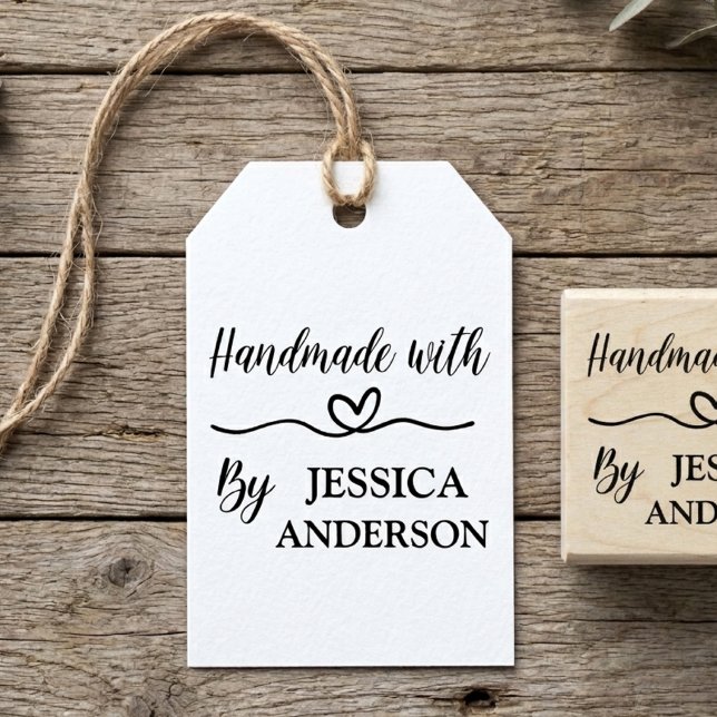 Custom Elegant Script Handmade With Love Heart Rubber Stamp (Creator Uploaded)