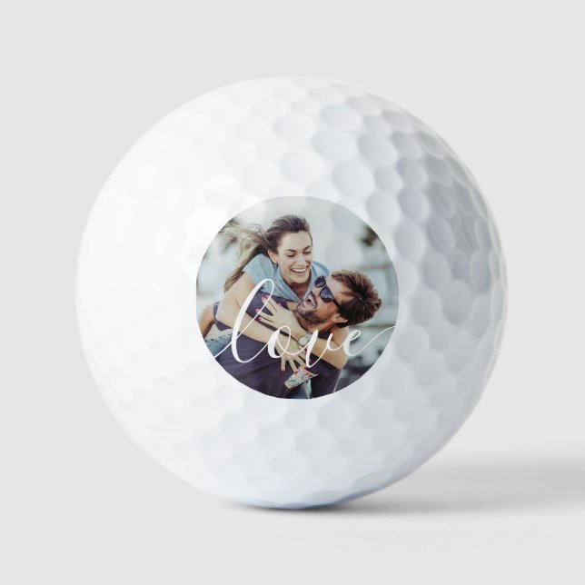 Custom Elegant Script Love Photo Golf Balls (Front)