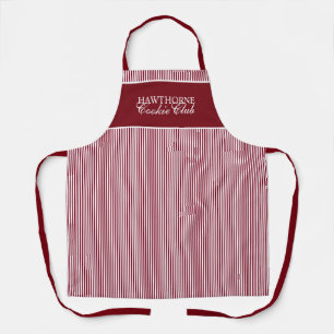 Custom Elegant Script Red Stripe Holiday Baking Apron