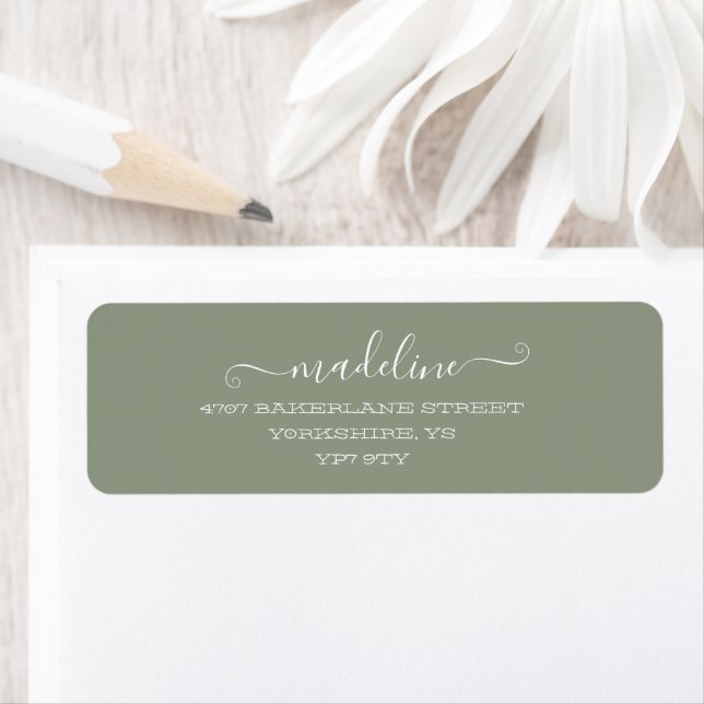 Custom Elegant Script Sage Green Name Address (Insitu)