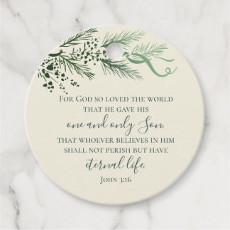 Custom Elegant Script Sage John 3:16 Christmas Favour Tags