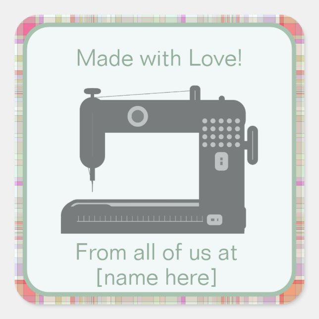 Custom Elegant Sewing Machine Art Made with Love Square Sticker (Front)