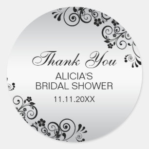 Custom Elegant Silver Bridal Shower Thank You Classic Round Sticker