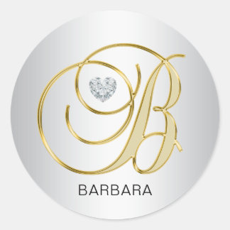 Custom Elegant Silver Gold Monogrammed Initial B Classic Round Sticker