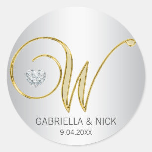 Custom Elegant Silver Gold Monogrammed Wedding Classic Round Sticker