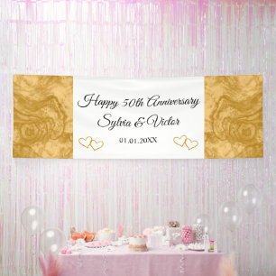 Custom Elegant Simple Gold 50th Anniversary Party Banner