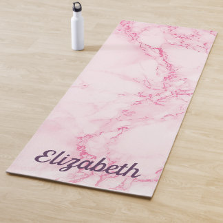 Custom elegant soft pink marble stone print name yoga mat