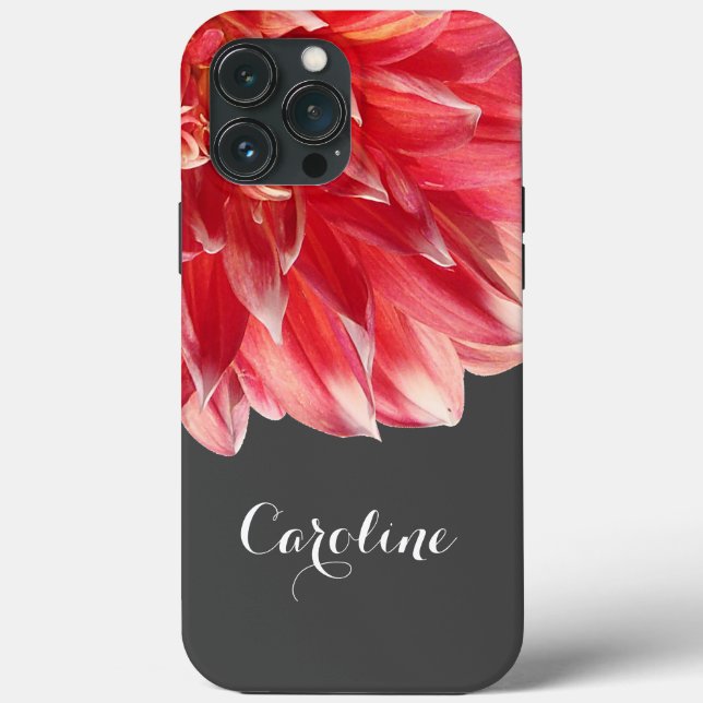 Custom Elegant Summery Coral Red Dahlia Flower Case-Mate iPhone Case (Back)
