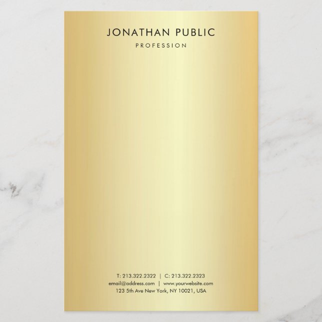 Custom Elegant Template Faux Gold Modern Simple Stationery (Front)