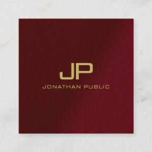 Custom Elegant Template Gold Text Monogram Red Square Business Card