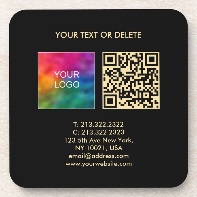 Custom Elegant Template QR Code Black And Gold Coaster (Front)