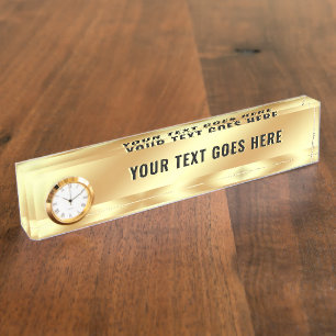 Custom Elegant Template With Clock Glam Gold Nameplate