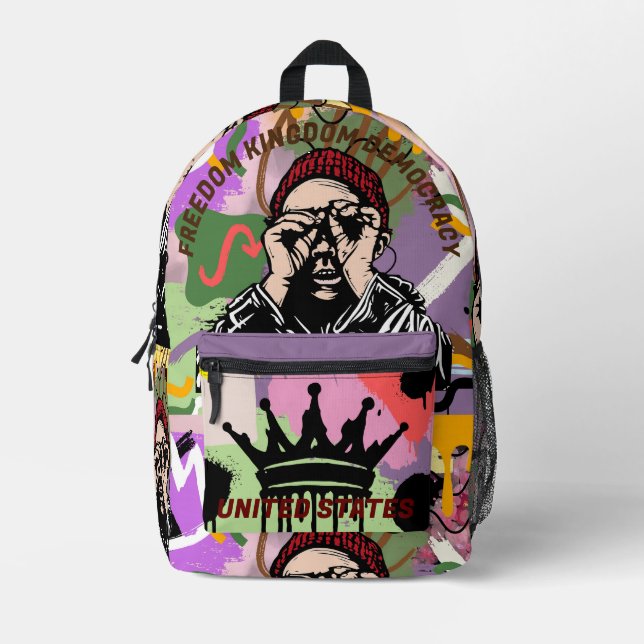 Custom elegant unique street art United States Printed Backpack (Front)