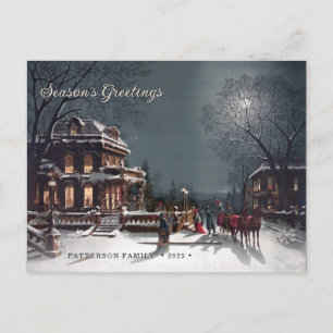 Custom Elegant Victorian Christmas Eve Scene Holiday Postcard