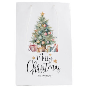 Custom Elegant Watercolor Christmas Tree  Medium Gift Bag