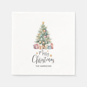 Custom Elegant Watercolor Christmas Tree  Napkin