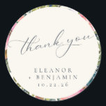 Custom Elegant Watercolor Floral Wedding Thank You Classic Round Sticker<br><div class="desc">Elegant Watercolor Botanical Floral Bloom Custom Wedding Thank You Classic Round Sticker</div>