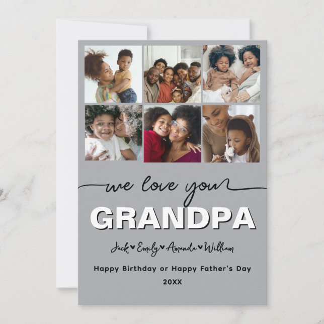 Custom Elegant We love you GRANDPA Photo collage Holiday Card (Front)