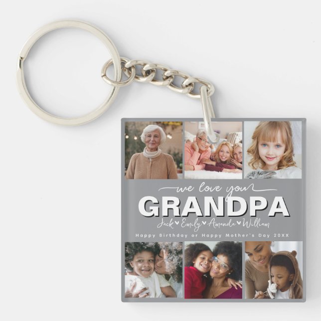 Custom Elegant We love you grandpa Photo collage Keychain (Front)
