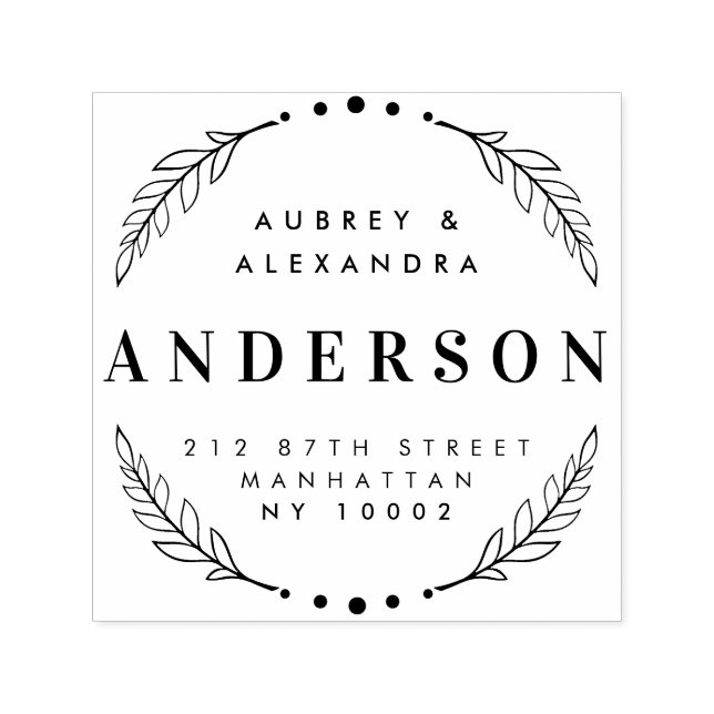 Custom Elegant Wedding Wreath Return Address Self-inking Stamp (Design)