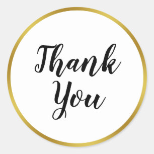 Custom Elegant White and Faux Gold Thank You Classic Round Sticker