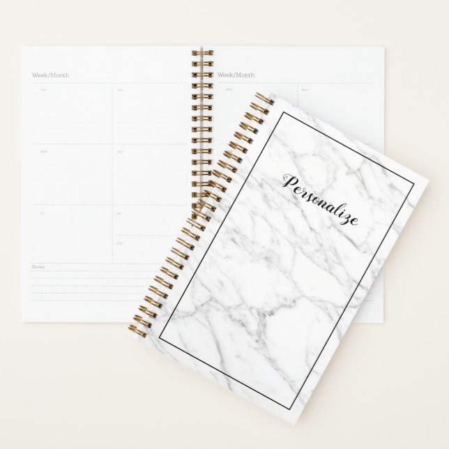 Custom elegant white marble stone gold spiral planner (Display)