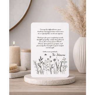 Custom Elegant Wildflower Funeral Thank You Card