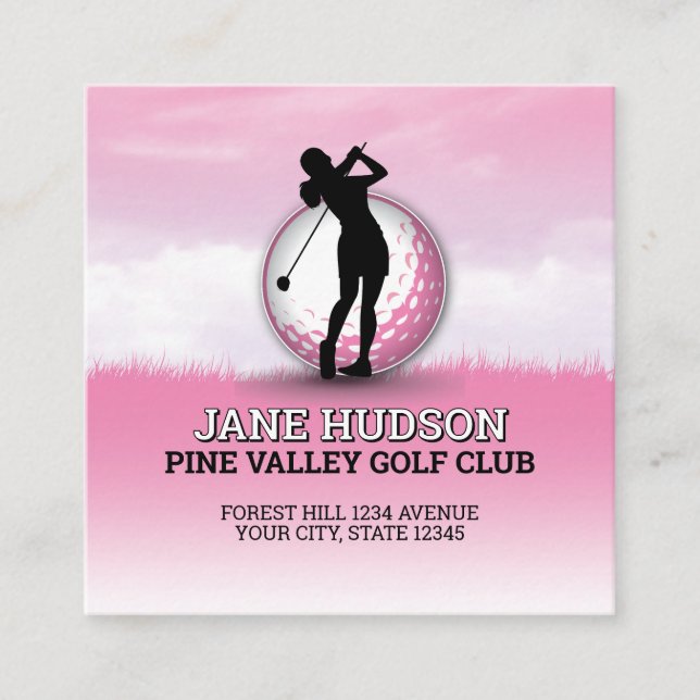 Custom Elegant Women Golfer Monogram Design Enclosure Card (Front)