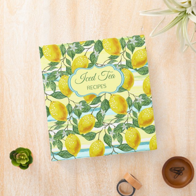 Custom Elegant Yellow Lemons Fruit Floral Recipes Binder (In Situ)
