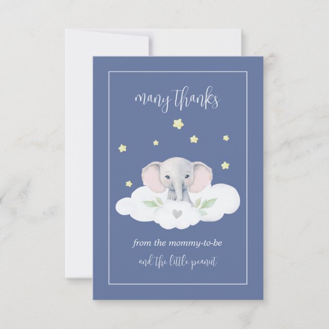Custom Elephant Blue Baby Shower Thank You Cards (Front)