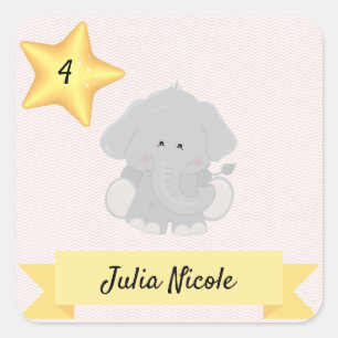Custom Elephant Chevron Stripes with Name and Age Square Sticker