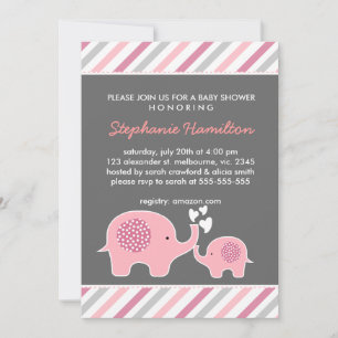 Custom elephant stripes baby girl shower invitation