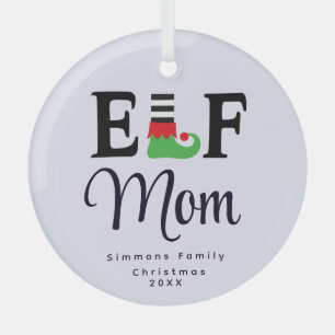 Custom Elf Mom Ornament, Personalized Keepsake Glass Ornament