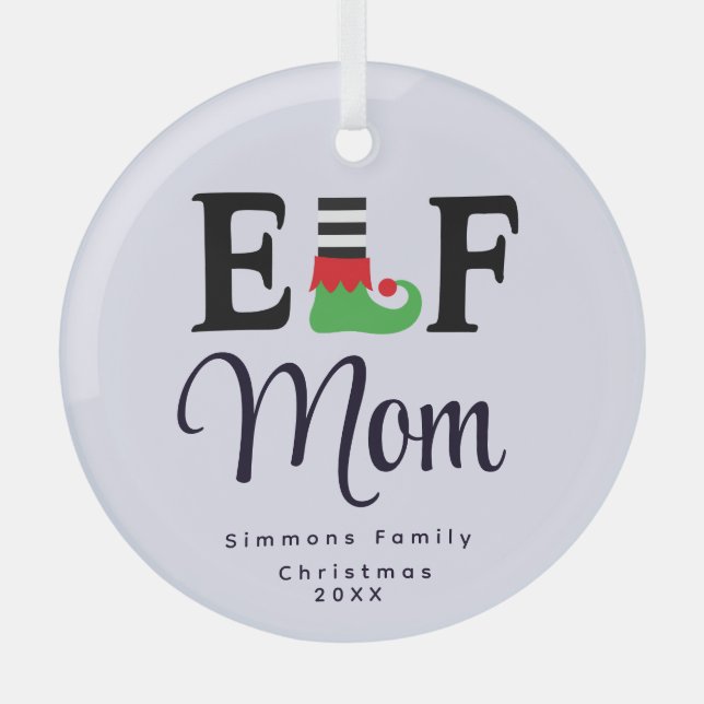 Custom Elf Mom Ornament, Personalized Keepsake Glass Ornament (Front)