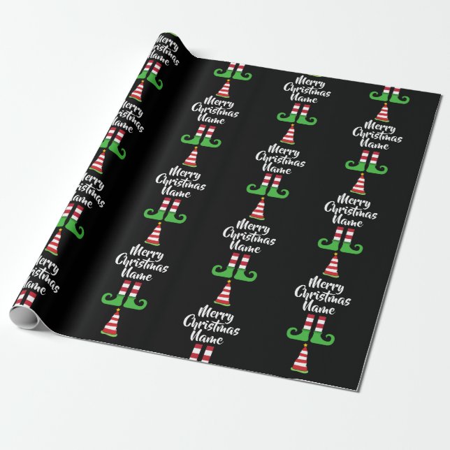 Custom Elf Pattern Personalized Christmas Wrapping Wrapping Paper (Unrolled)