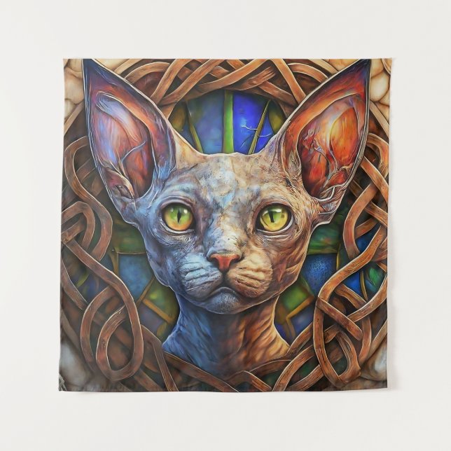 Custom Elf Sphynx Cat Celtic Wall Art Decor  Tapestry (Front)