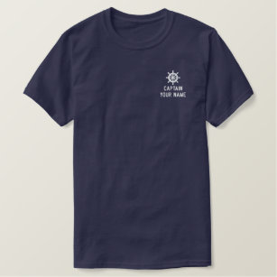Custom embroidered navy blue boat captain shirts