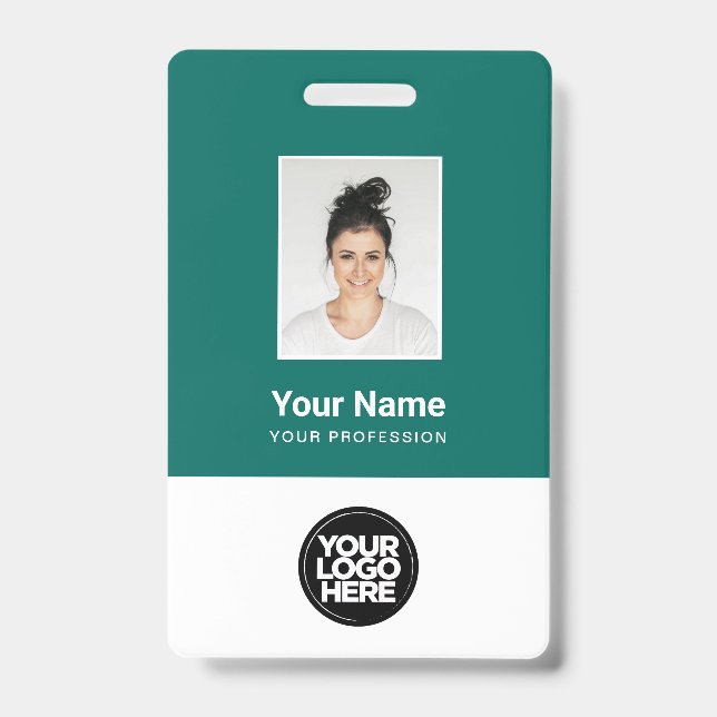 Custom Emerald Employee Photo Bar Code, Logo, Name Badge (Front)