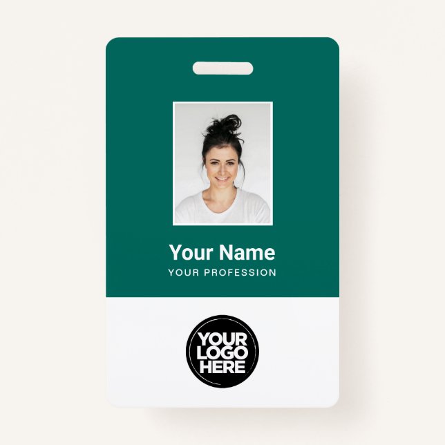 Custom Emerald Employee Photo Bar Code, Logo, Name Badge (Front)