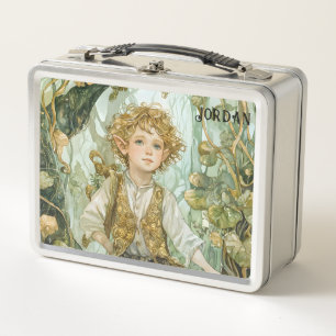 Custom Emerald Forest Elf Boy Metal Lunch Box