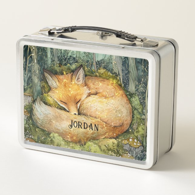 Custom Emerald Forest Magical Fox  Metal Lunch Box (Back)