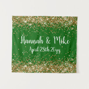 Custom Emerald & Gold Wedding Backdrop Photo Booth Tapestry