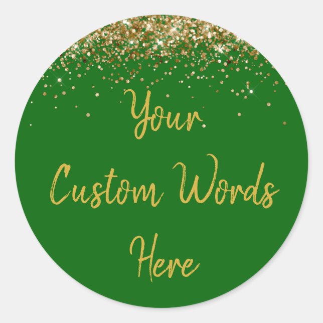 Custom Emerald Green and Gold Birthday Party Favou Classic Round Sticker (Front)