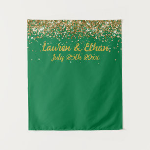 Custom Emerald Green and Gold Wedding Photo Booth Tapestry